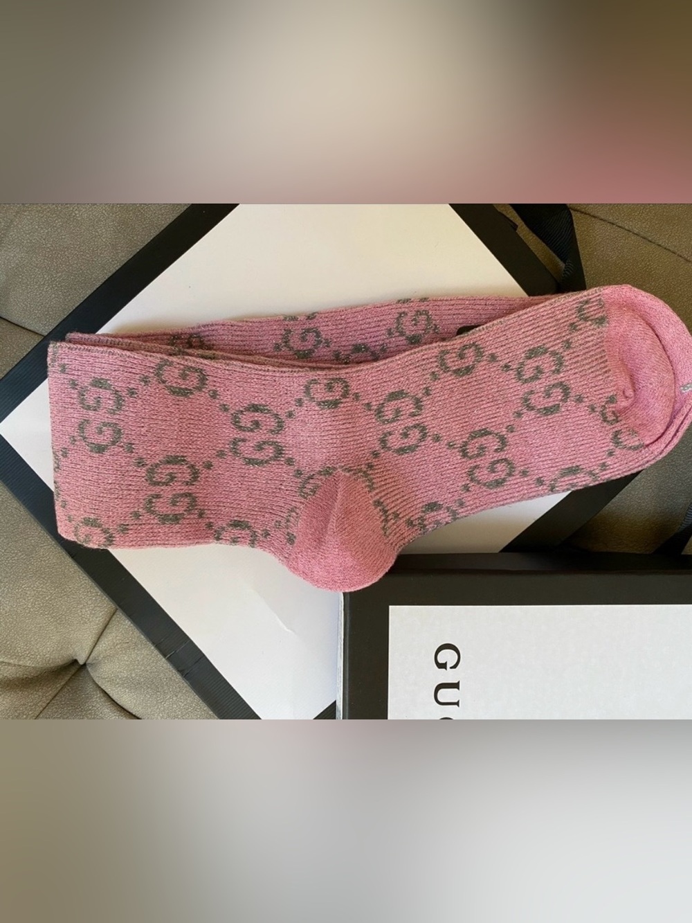 NWT GUCCI. Pink and Gray Lame Sparkle KNEE HIGHT SOCKS - Picture 4 of 4